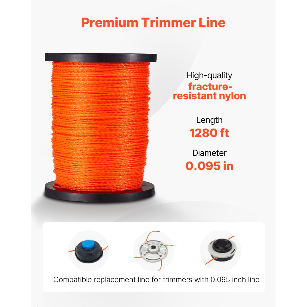 0.095 inch Orange Twist String Trimmer Line Heavy Duty Grass Weed Eater