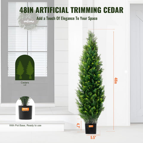 2 Pack 4' Artificial Cedar Topiary Tree Faux Plant UV Decor In/Outdoor