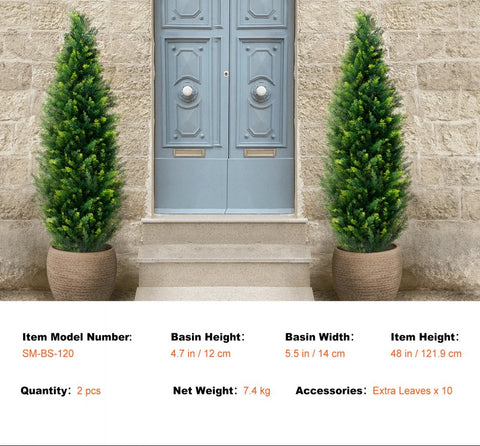 2 Pack 4' Artificial Cedar Topiary Tree Faux Plant UV Decor In/Outdoor