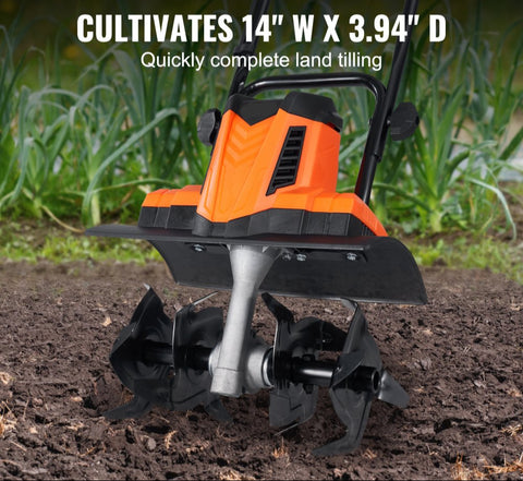 10 Amp Electric Tiller, 14" Tilling Width 3.94" Tilling Depth Corded Electric Tiller/Cultivator, Steel Mn Tines, Rototiller for Garden Lawn Soil Digging