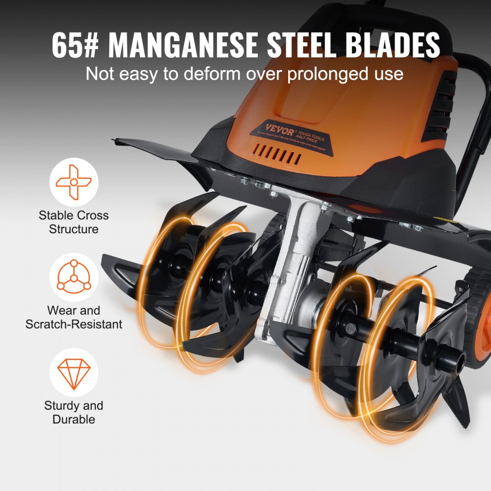 12 Amp Electric Tiller 18in Tilling Width 3.94in Tilling Depth Corded Cultivator with Steel Mn Tines for Garden Lawn Soil Digging