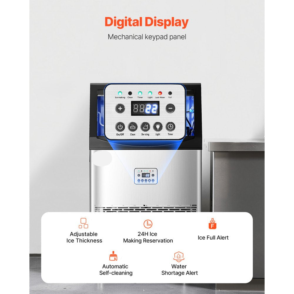 Commercial Ice Maker Freestanding Cabinet Machine 90lbs/24H 50 Ice Cubes