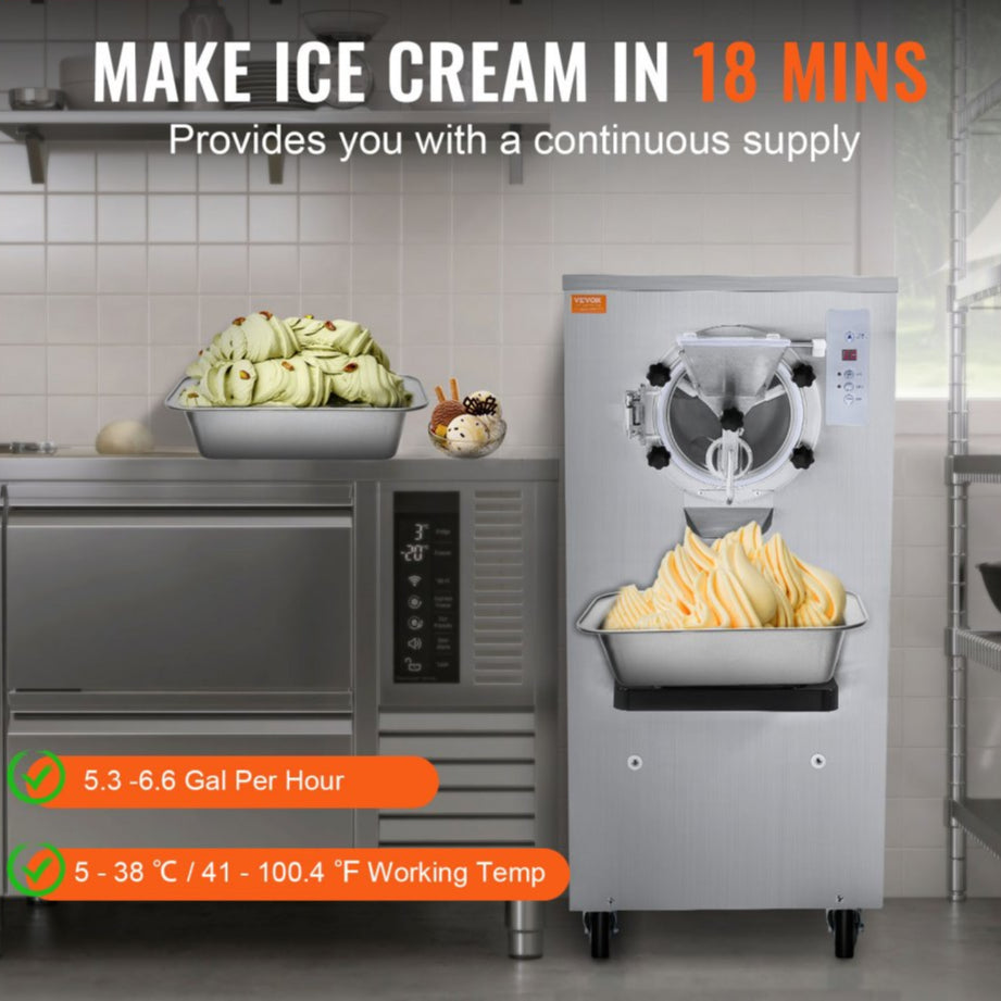 Commercial ice cream machine, 20-25 L/h, 2400 W, 8 L stainless steel liner, digital display, self-cleaning, adjustable hardness