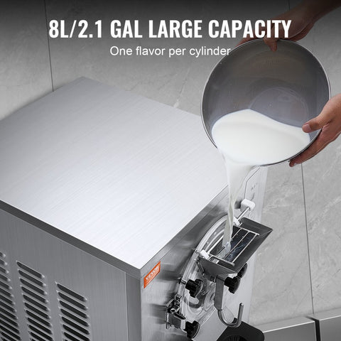 Commercial ice cream machine, 20-25 L/h, 2400 W, 8 L stainless steel liner, digital display, self-cleaning, adjustable hardness