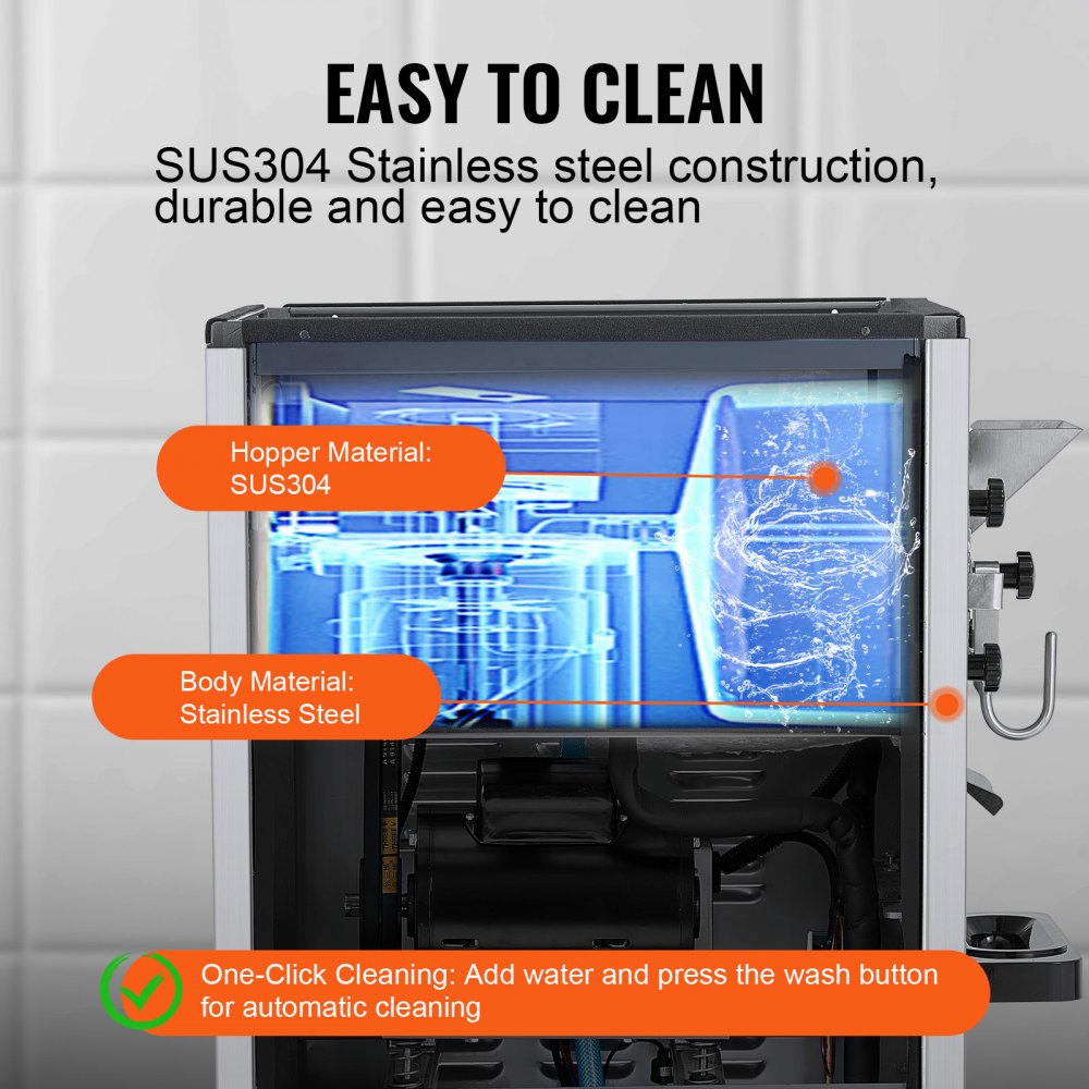 Commercial ice cream machine, 20-25 L/h, 2400 W, 8 L stainless steel liner, digital display, self-cleaning, adjustable hardness