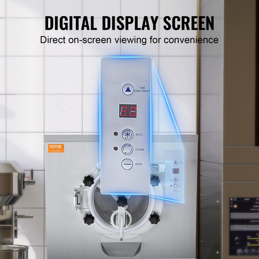 Commercial ice cream machine, 20-25 L/h, 2400 W, 8 L stainless steel liner, digital display, self-cleaning, adjustable hardness