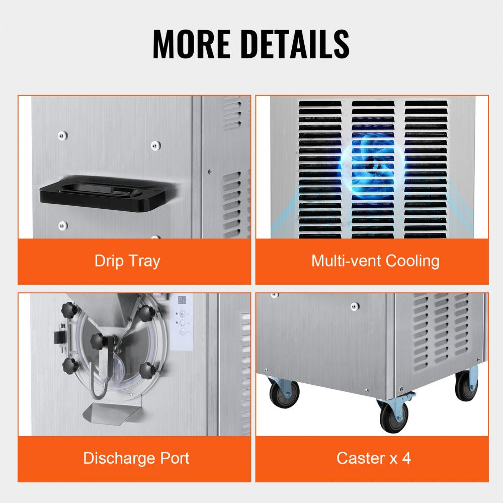 Commercial ice cream machine, 20-25 L/h, 2400 W, 8 L stainless steel liner, digital display, self-cleaning, adjustable hardness