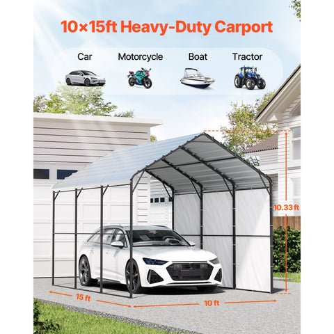 10' x 15' Metal Carport Heavy Duty Outdoor Car Shelter Garage for Boats