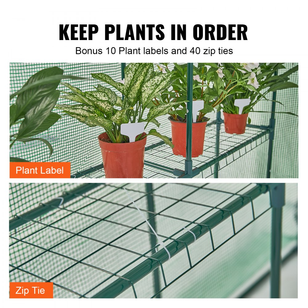 Walk-in Greenhouse 4.6x4.6x6.6ft with Shelves High Strength PE Cover Zipper Door Steel Frame Easy Assembly for Planting and Storage