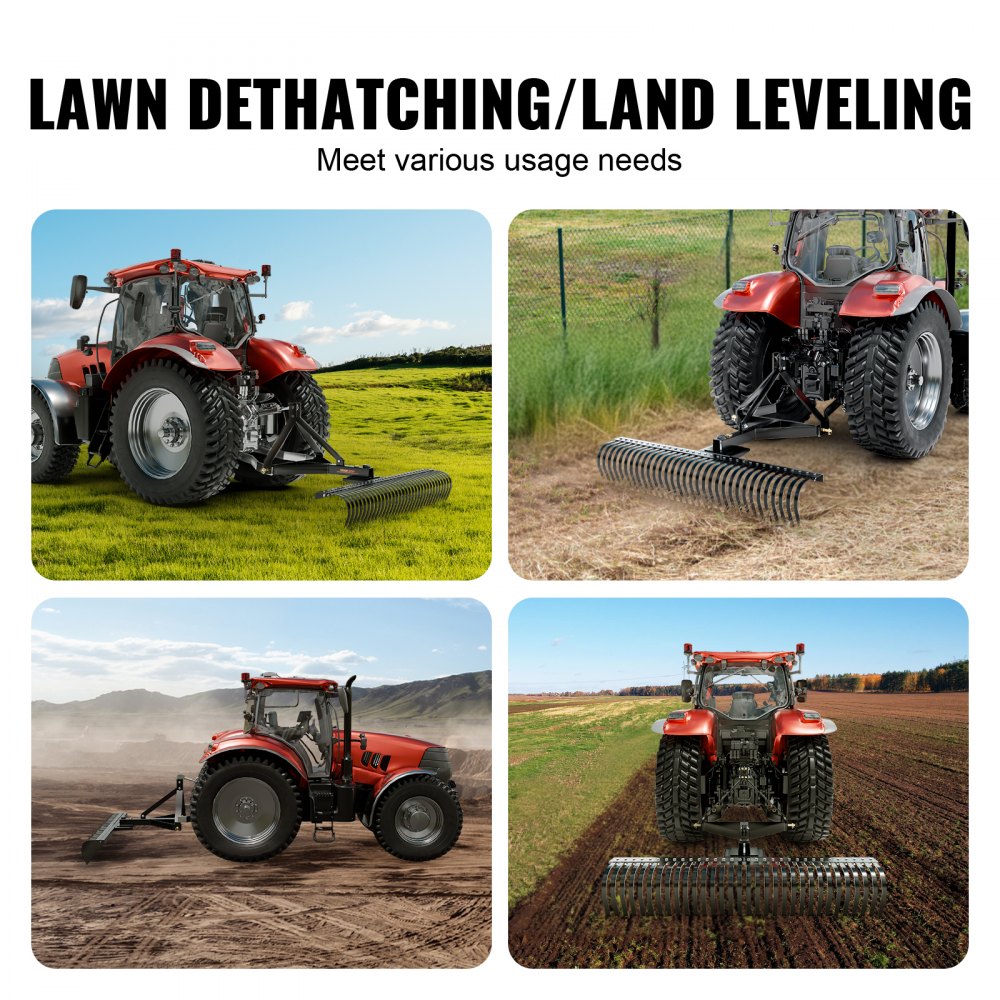 72 Inch Tow Behind Dethatcher 36 Steel Tine 3 Point Lawn Dethatcher Rake Tractor Attachment Landscape Rake for Garden Farm Grass
