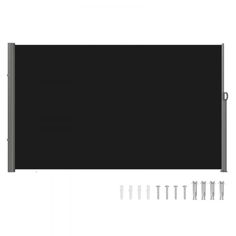 Retractable Side Awning, 63''x 118'' Full Aluminum Rust-Proof Outdoor Privacy Screen, Folding Room Divider Wind Screen for Patio Sun Shade, Backyard, Balcony, Roof Terraces and Pools, Black