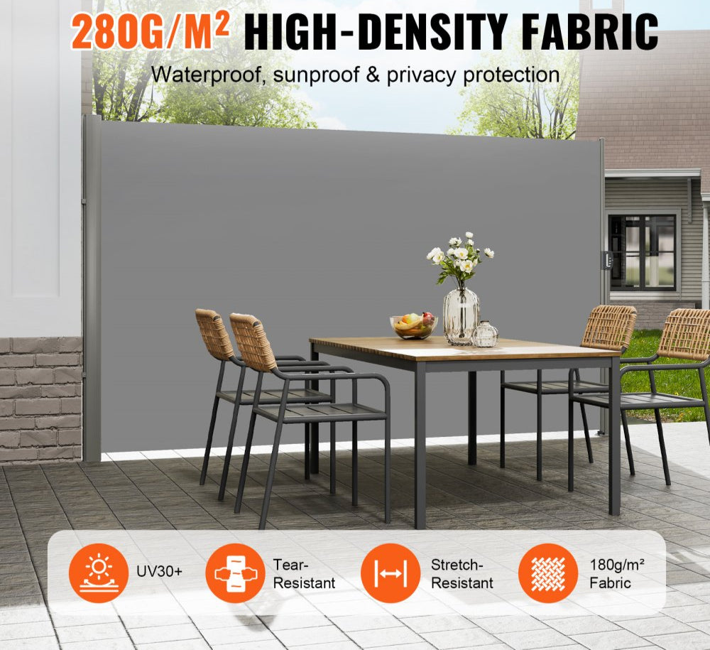 Retractable Side Awning, 63''x 118'' Full Aluminum Rust-Proof Outdoor Privacy Screen, Folding Room Divider Wind Screen for Patio Sun Shade, Backyard, Balcony, Roof Terraces and Pools, Gray