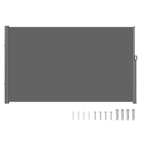Retractable Side Awning, 63''x 118'' Full Aluminum Rust-Proof Outdoor Privacy Screen, Folding Room Divider Wind Screen for Patio Sun Shade, Backyard, Balcony, Roof Terraces and Pools, Gray
