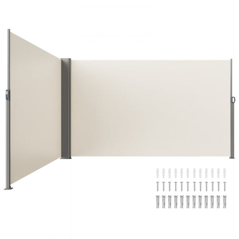 Beige Retractable 63''*236'' Awning-Rugged Full Aluminum Rust-Proof; Patio Sunshine Screen; Privacy Divider; Wind Screen. Longer Service Life, Suitable for Courtyard, Roof Terraces and Pools
