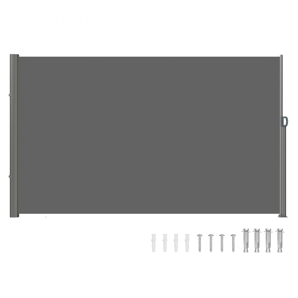 Retractable Side Awning, 71''118'' Full Aluminum Rust-Proof Outdoor Privacy Screen, Folding Room Divider Fence & Wind Screen for Patio Sun Shade, Backyard, Balcony, Roof Terraces and Pools, Grey