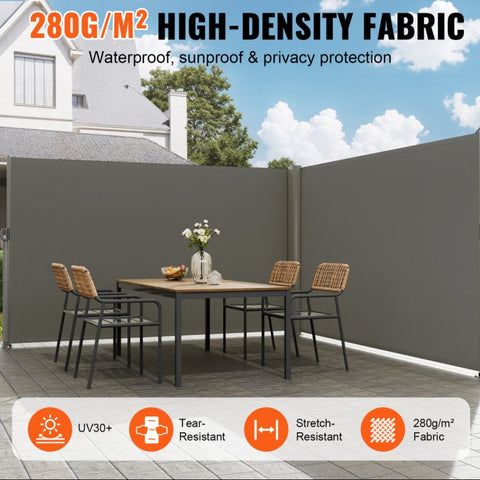 Retractable Side Awning, 71''x 236'' Full Aluminum Rust-Proof Patio Sunshine Screen, Outdoor Privacy Divider & Wind Screen, Works for Courtyard, Balcony, Roof Terraces and Pools, Gray